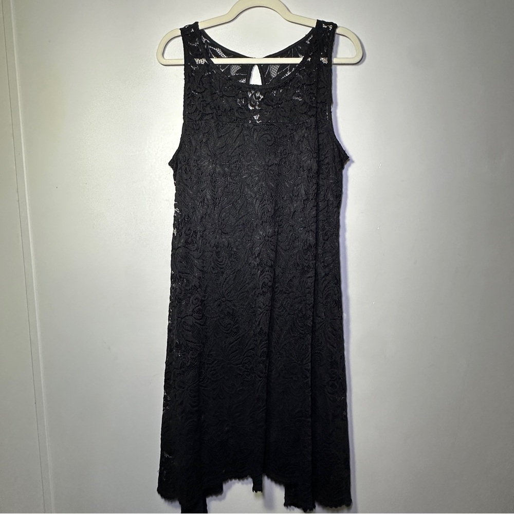 Signature by Robbie Bee Elegant Black Lace Sleeveless Lined Midi Dress Large